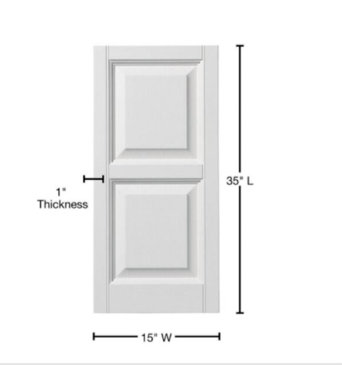 12" x 35" PLYGEM Raised Panel Board Window Shutters Pair In White Polypropylene