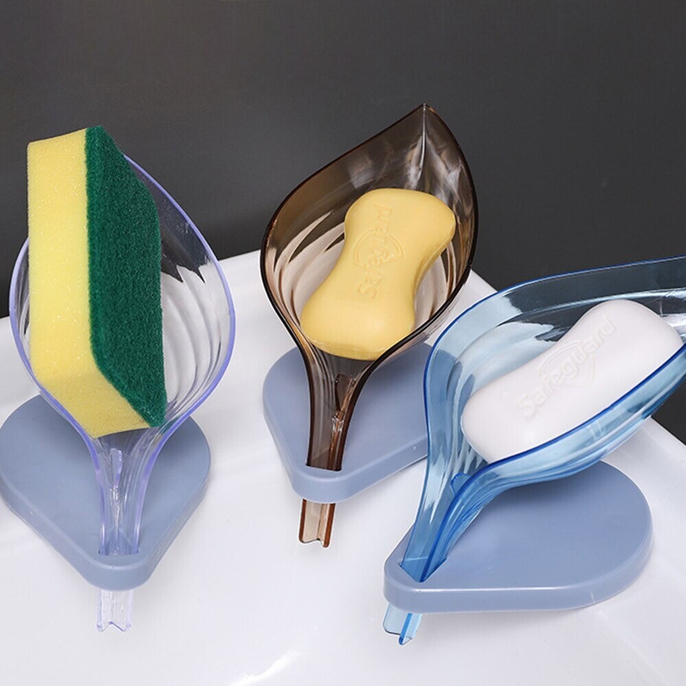 Leaf Shape Soap Drain Holder Box Bathroom Kitchen "Soap Dish" Self Drain New