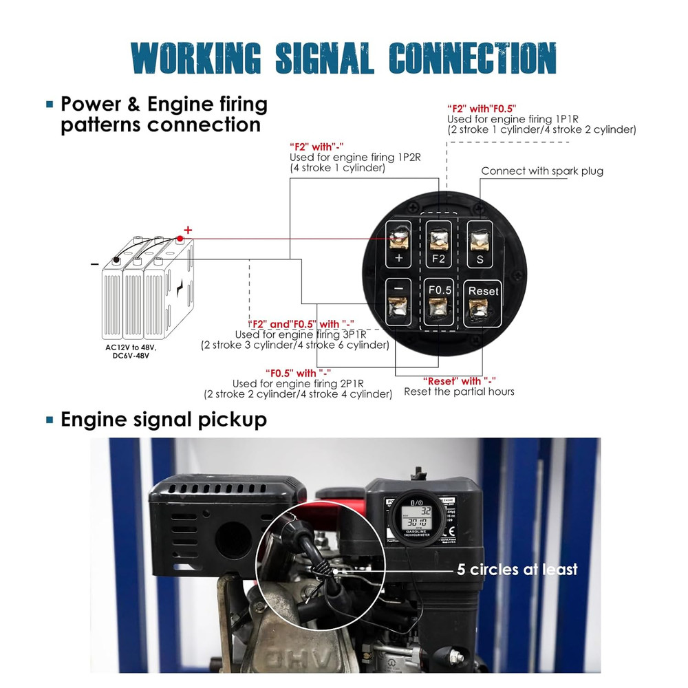 Digital Engine Hour Meter Tachometer,Real-Time RPM Record,Backlight Display,Snap