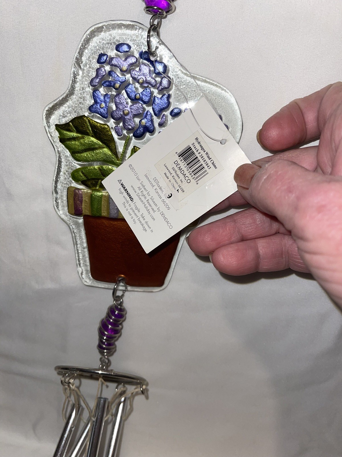 Purple 😻 Hydrangea Fused Glass Wind Chime Demdaco Nice