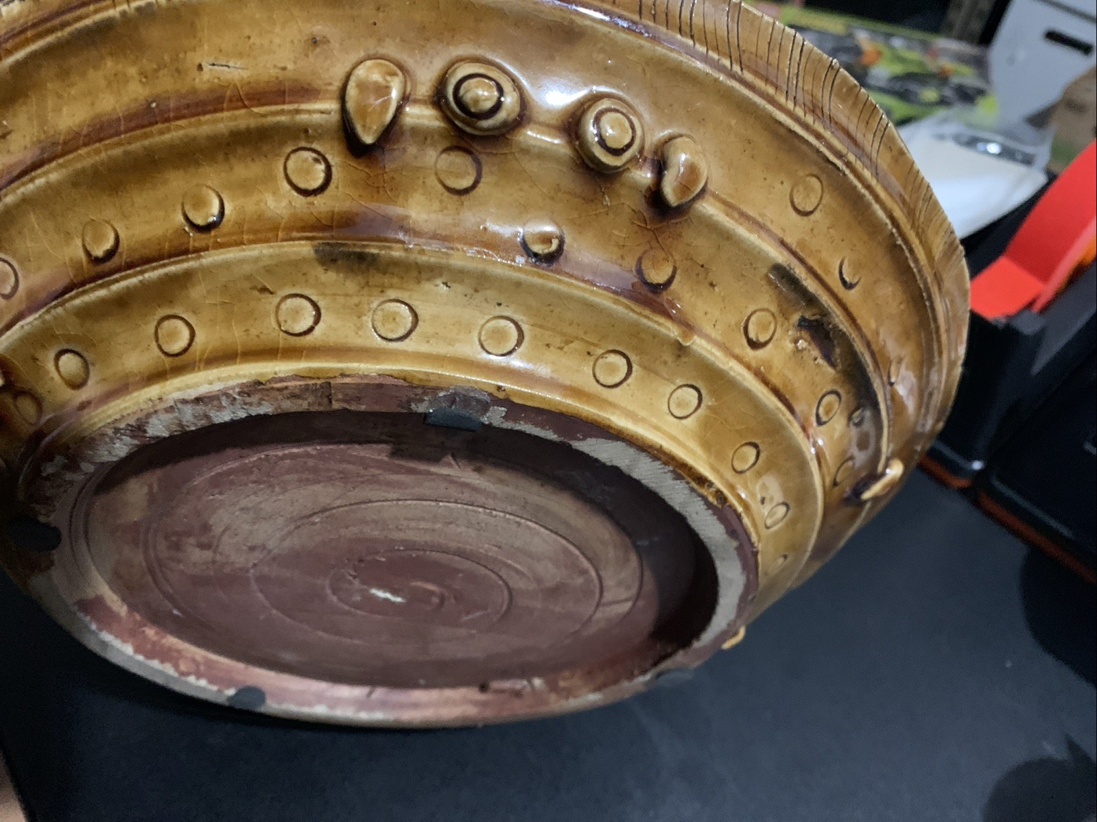 Vintage Mission Style Pottery Dragonfly Collectable Art Pottery Green Bowl 11"