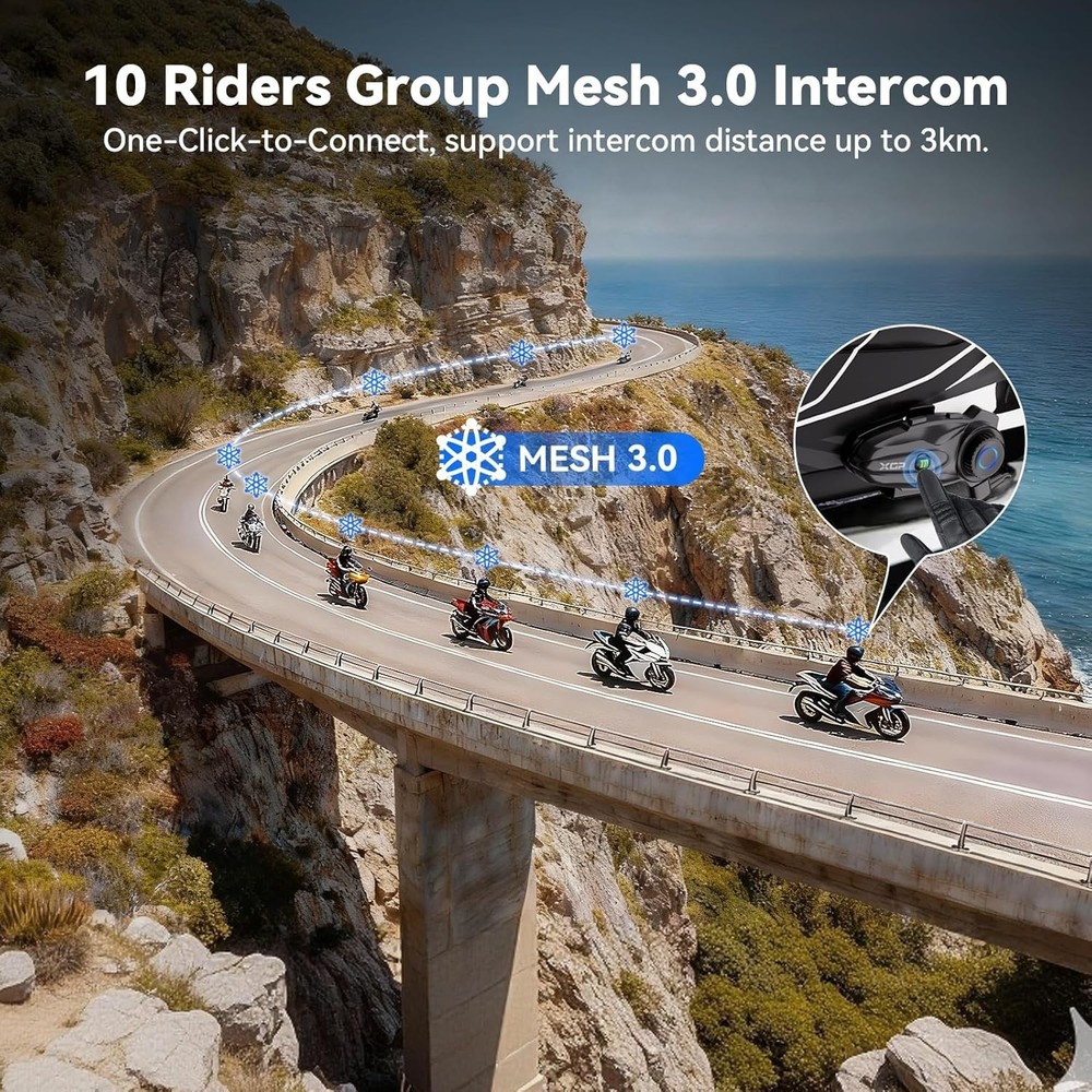 X10 Riders Group Mesh Motorcycle Intercom 3000m Motorcycle Bluetooth 2 Headsets