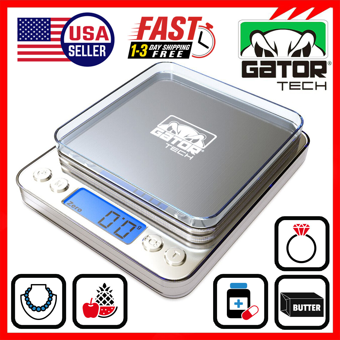 Digital Weight Scale Kitchen Jewelry Gold Grain Food MiniSize Gram 2000g x 0.1g