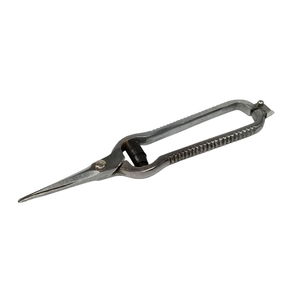 Vintage Solid Metal Scissors Silver Tone Spring Locking Shears 7"