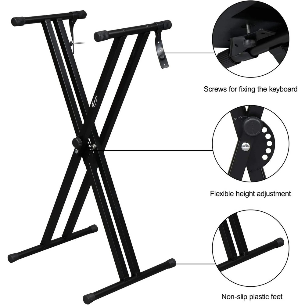 Keyboard Stand Double X Style Adjustable Piano Riser + Piano Bench Set