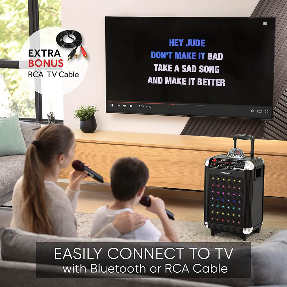 Karaoke Machine Bluetooth Portable Singing Speaker System with Mics, Party Light