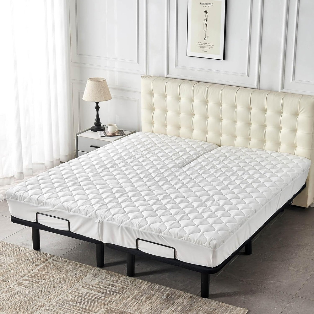 Kingnex Waterproof Quilted Split Top King Mattress Protector Pad for Adjustable