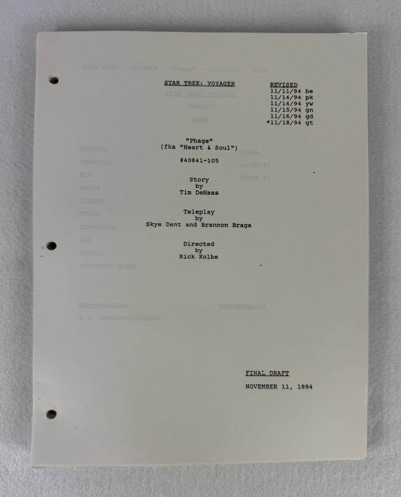Star Trek Voyager “Phage” Final Draft Original Studio Script 11/11/1994