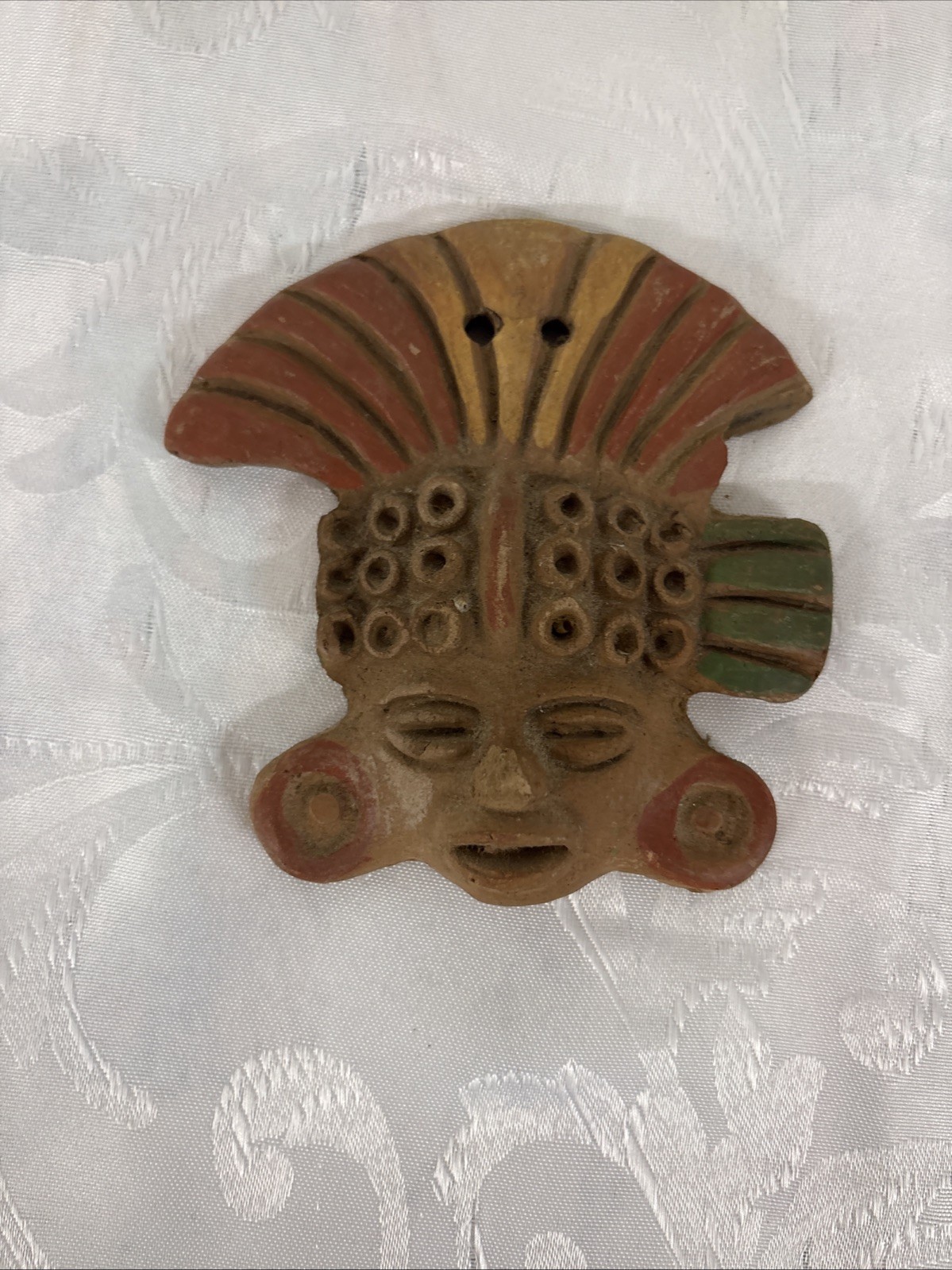 Vintage Aztec Mayan Mexican Clay Ceramic Mask Wall Hanging Art