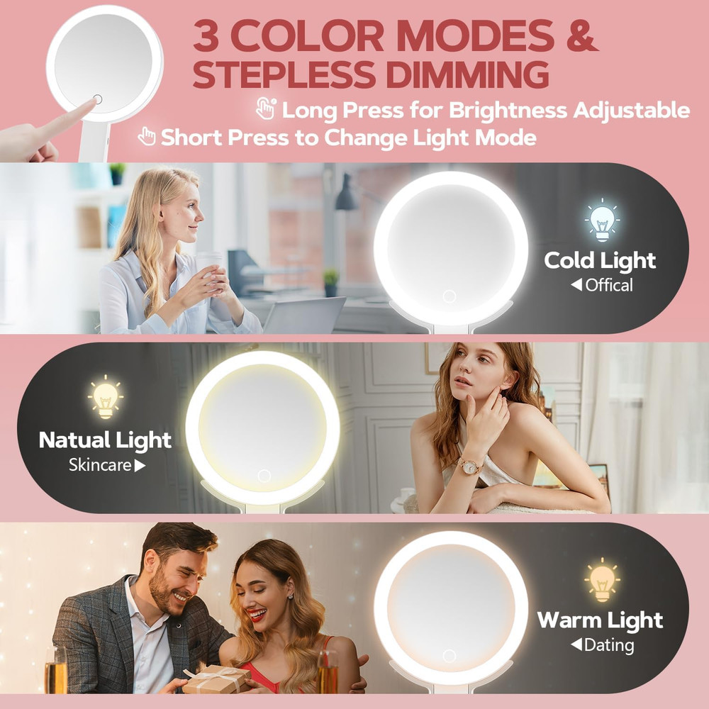 Illuminated 30X Magnifying Makeup Mirror with Adjustable Brightness and Handle