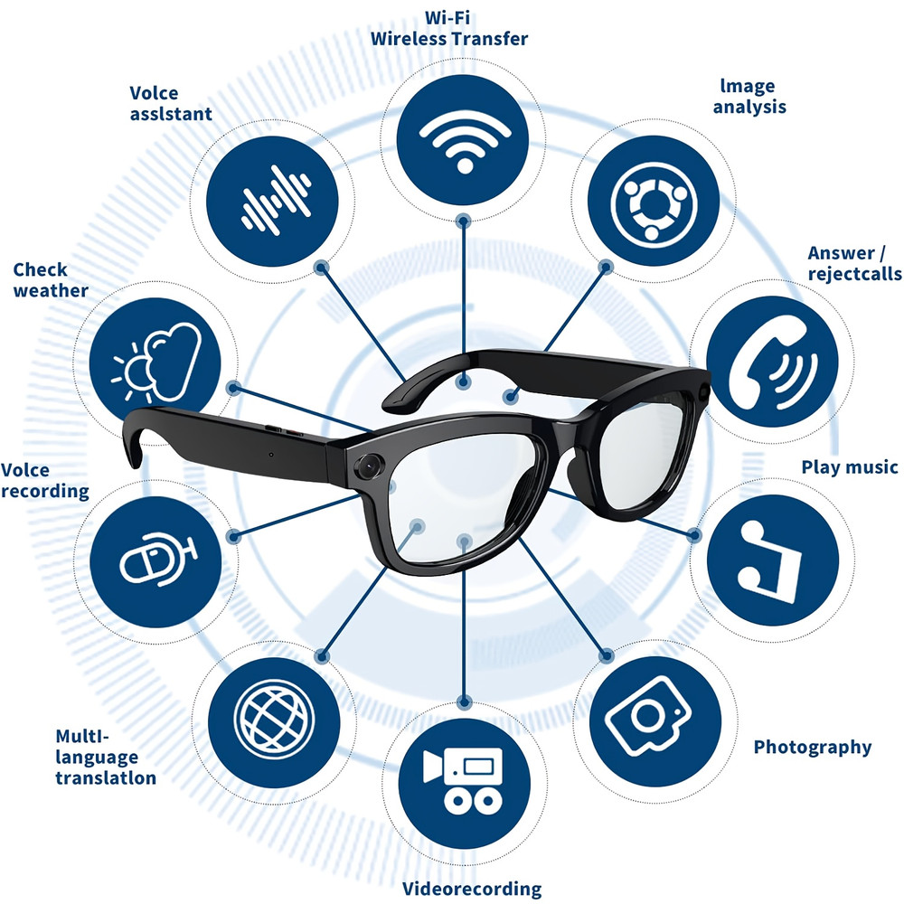 AI Smart Glasses Camera HD Video Real-Time Translation Image Recognition