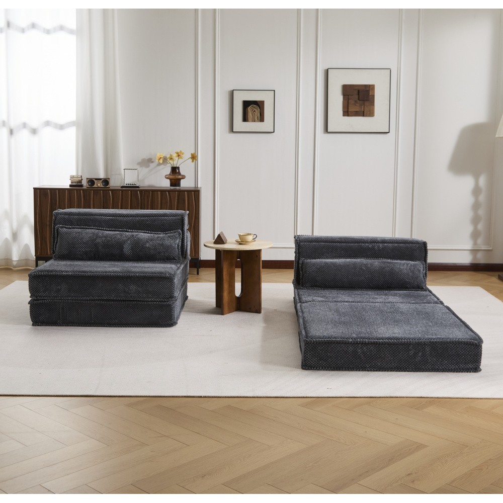 Convertible Floor Sofa Bed w/ Pillows, DIY Modular Sectional Dark Grey