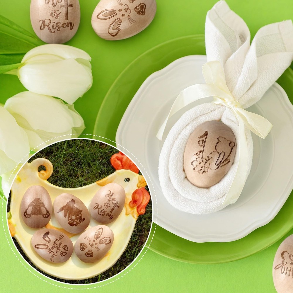 10 Pcs Wooden Easter Egg Decor Easter Table Centerpieces Resurrection Egg Laser