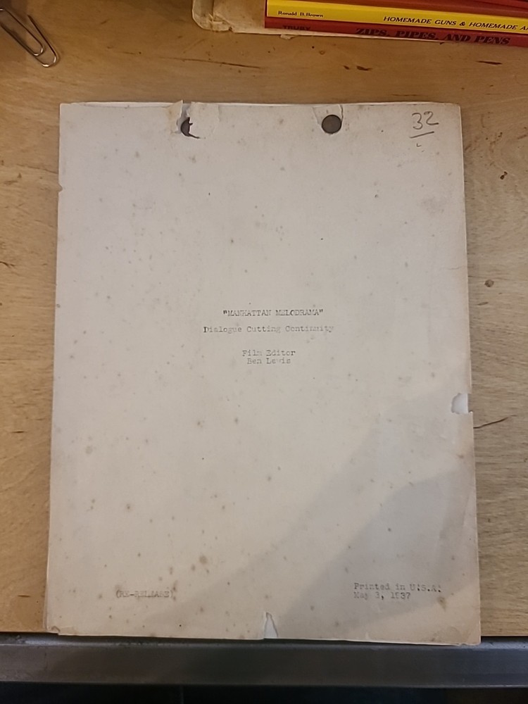 Manhattan Melodrama Original Continuity Script 1937 Re-Release