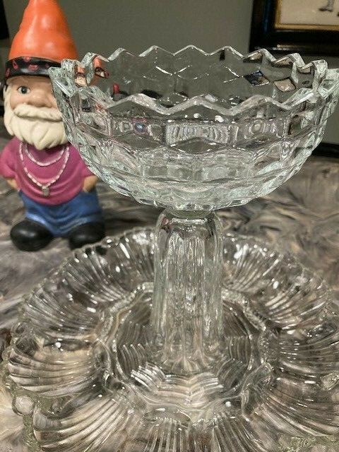 2 TIER GLASS DEVILED EGG RELISH PARTY SERVING PLATE