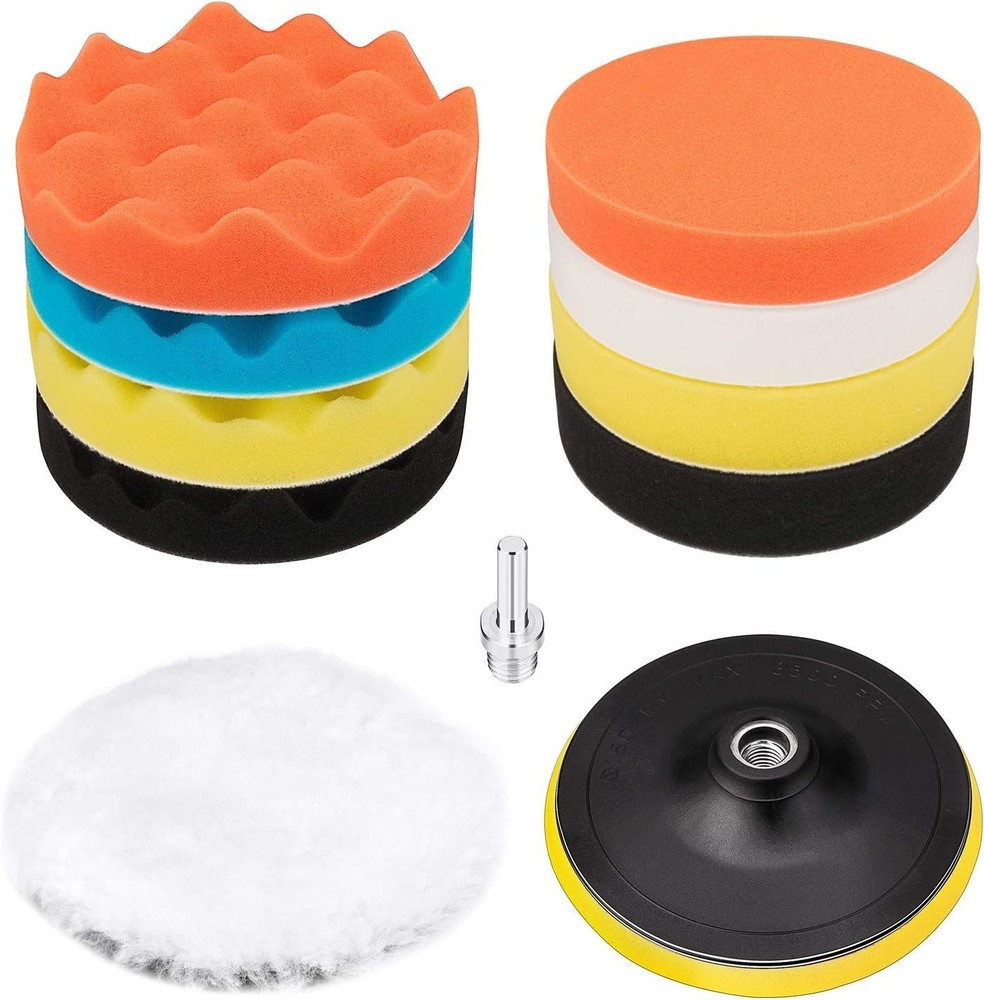 Versatile 6-Inch Buffing Pad Kit with Drill Adapter - 11 Professional Tools