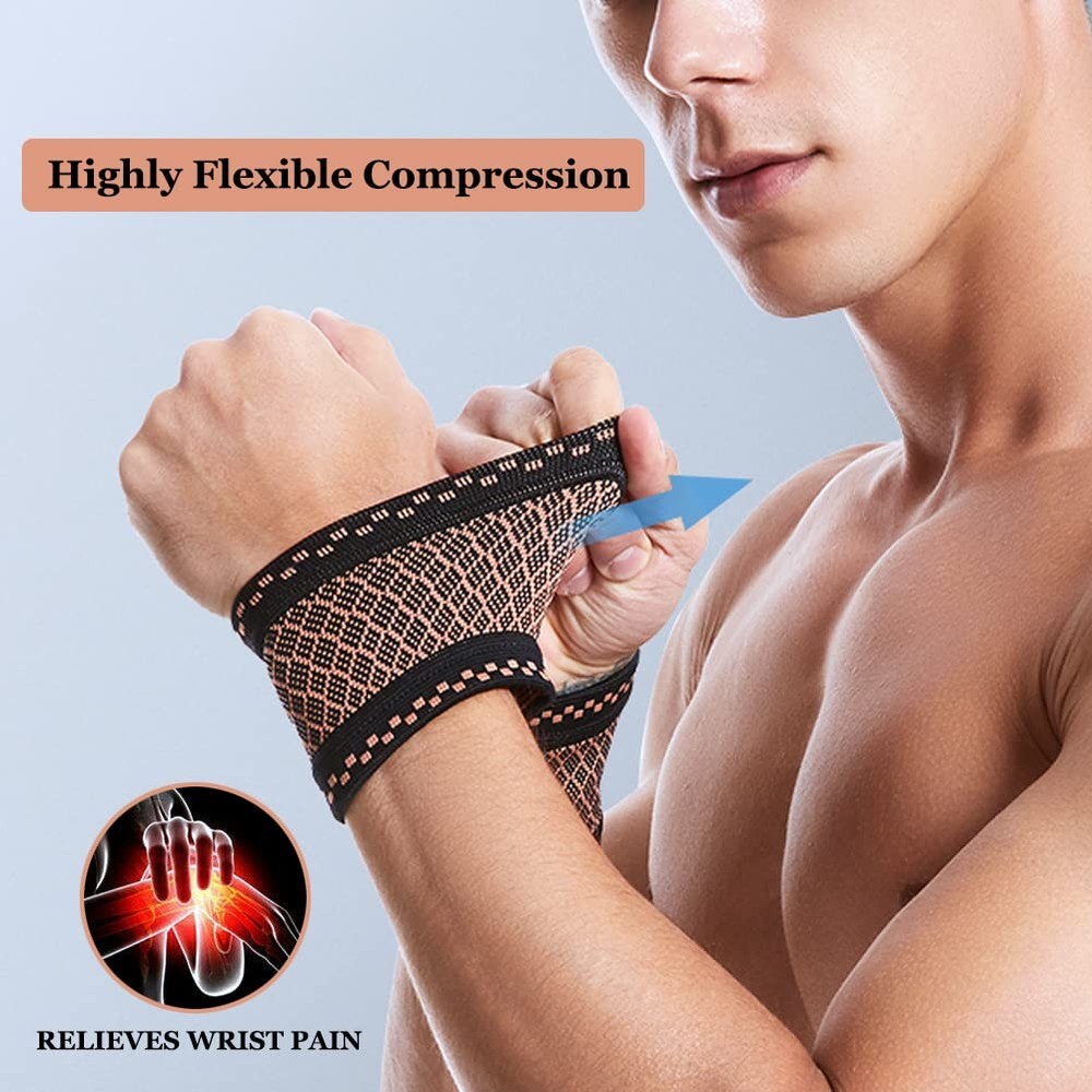 Copper Wrist Compression Brace (2Pcs), Elastic Support Sleeve Medium