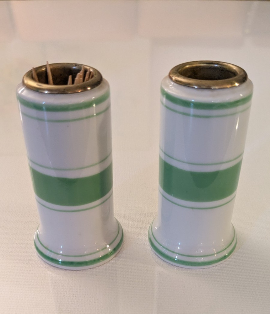 Pair Fitz & Floyd ceramic Holders for toothpicks, stir sticks, q-tips, matches