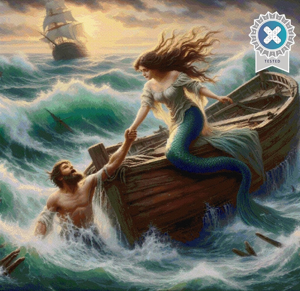 Mermaid Saving her Lover Cross Stitch Design Includes Full Pattern Keeper File