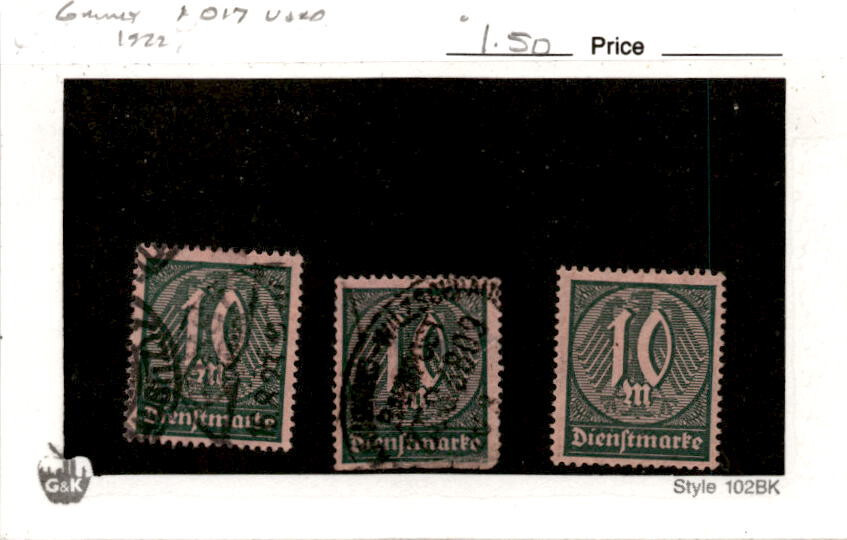 Germany, Postage Stamp, #O17 (3 Ea) Used, 1922 Official (AD)