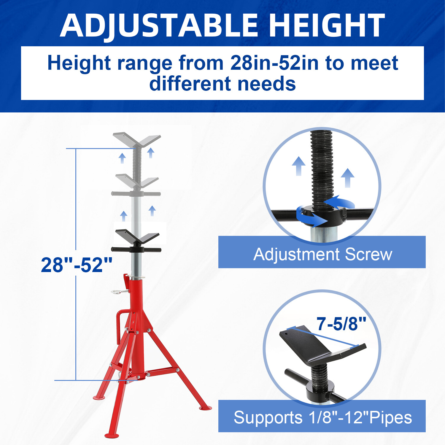 28"-52" Height 2500LB Steel Red V-Head Pipe Stand Folding Tripod Jack