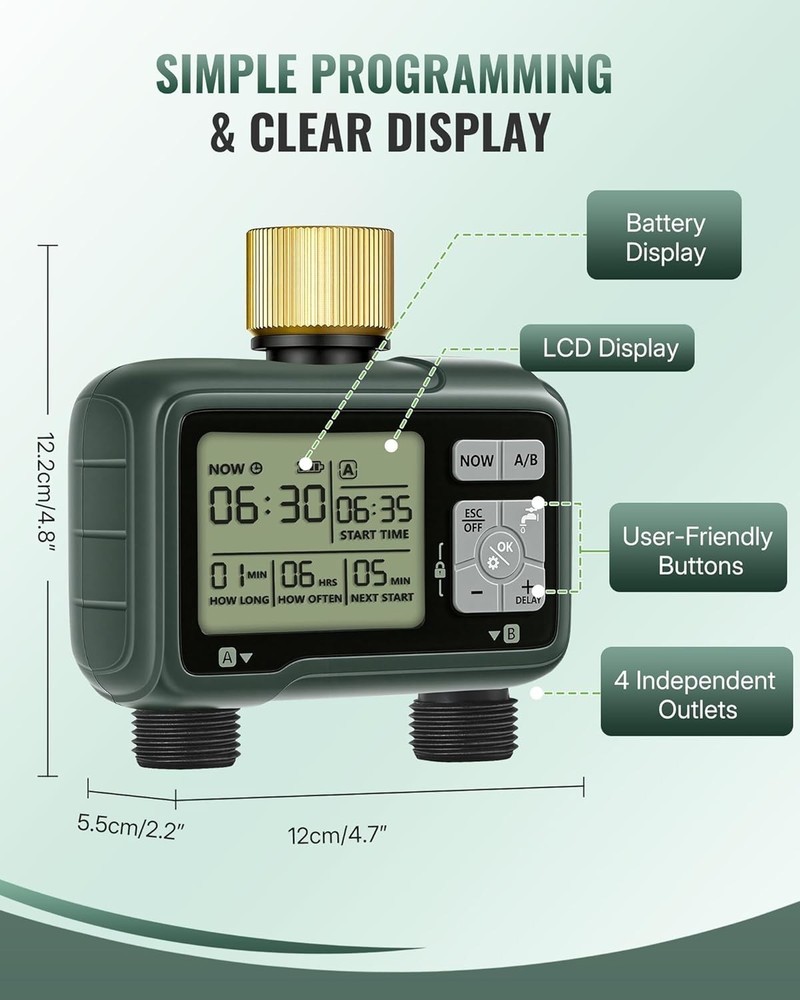 2 Zone Brass Sprinkler Timer, Garden Hose Timer, Automatic Irrigation System, Pr