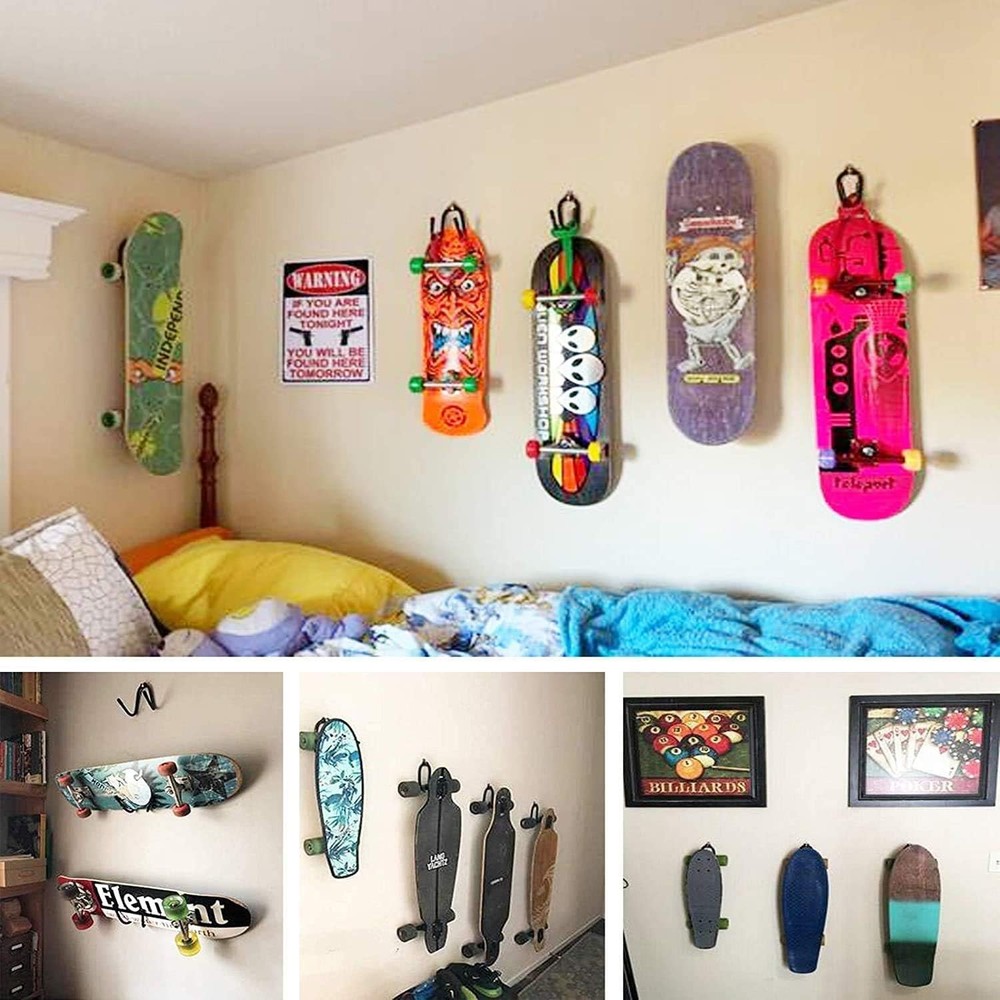 Skateboard Wall Mount Hanger Rack Storage Display Holder Black