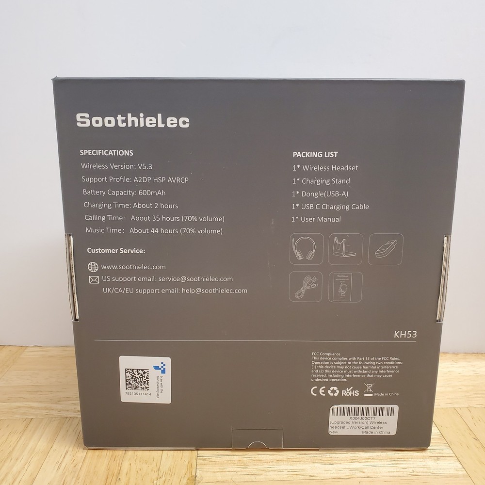 Soothielec Model: KH53 Wireless Bluetooth Headset V5.3 Noise Canceling