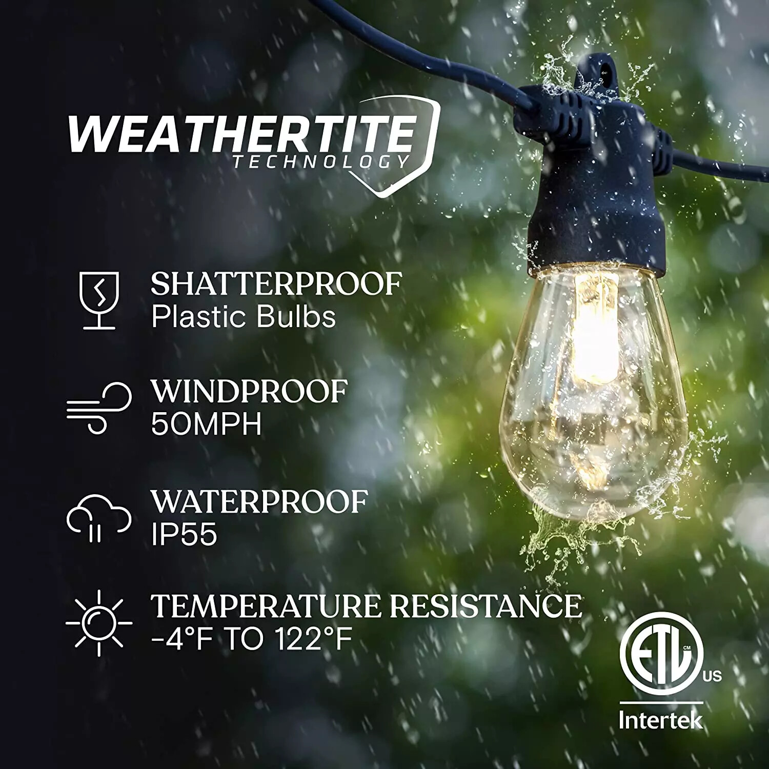 Brightech Ambience Pro Solar Powered Outdoor String Lights, 48/27 Ft Edison Bulb