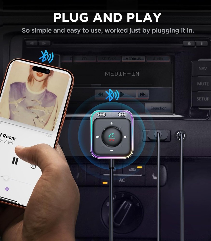 Smart Bluetooth AUX Adapter with Multifunction Button & LED - 2 Device Support