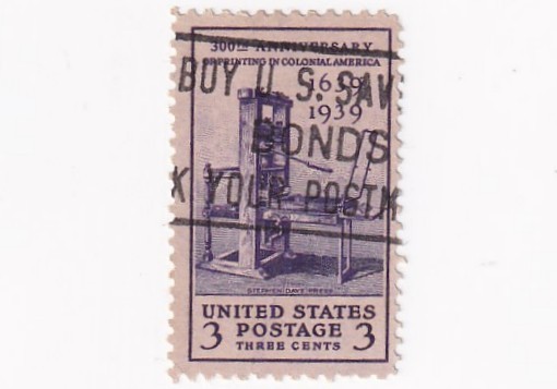 STAMP US SCOTT 857 "Colonial Printing Press" 1939 USED 3 CENT FANCY CANCEL - B