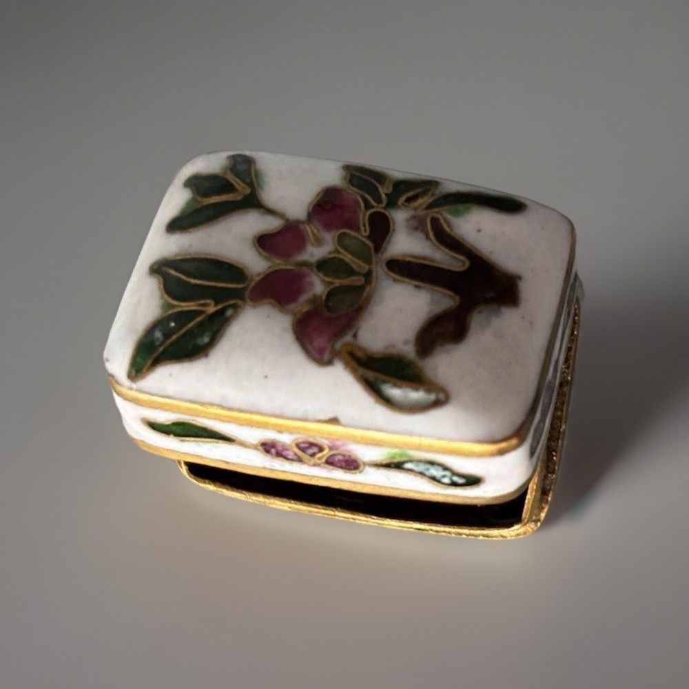 Mini Hinged Vintage Rectangular Cloisonné Trinket Box