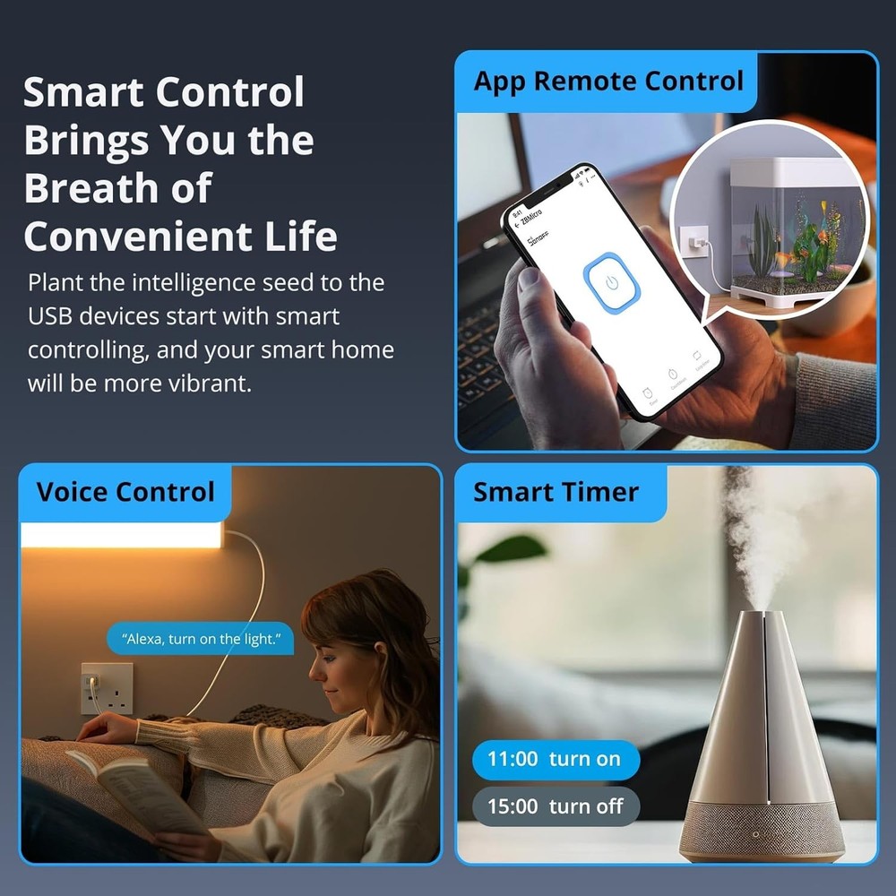 Zigbee Smart USB Outlet with Timer, Compatible with Alexa and Google Home