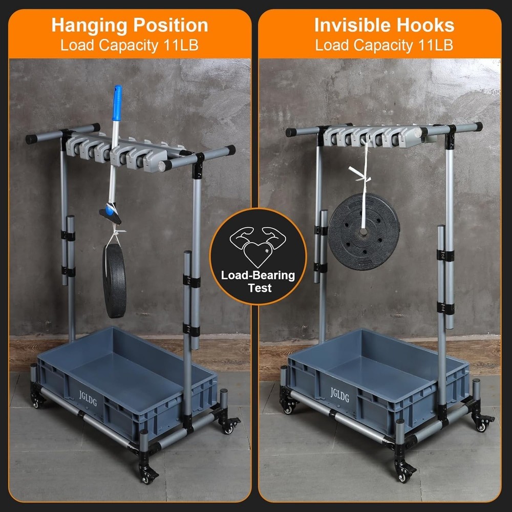 Freestanding Mobile Cleaning Tool Rack with Hooks - Rust Resistant Design
