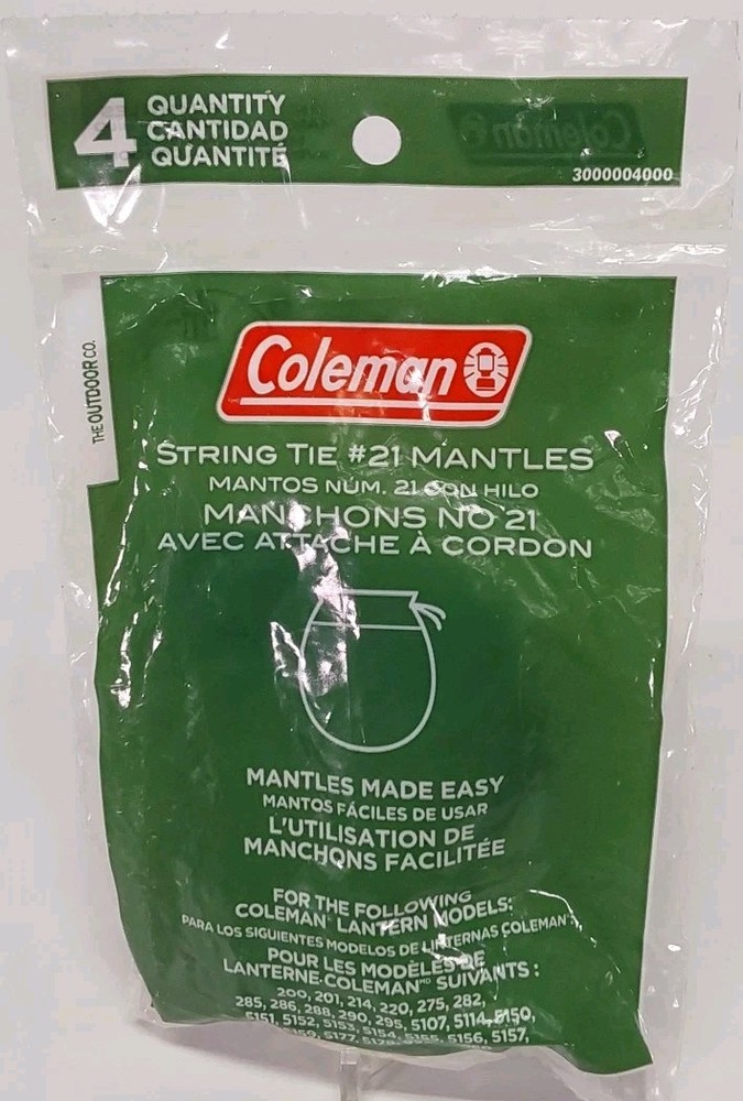 Coleman String Tie #21 Lantern Mantles 4 Pack. New.