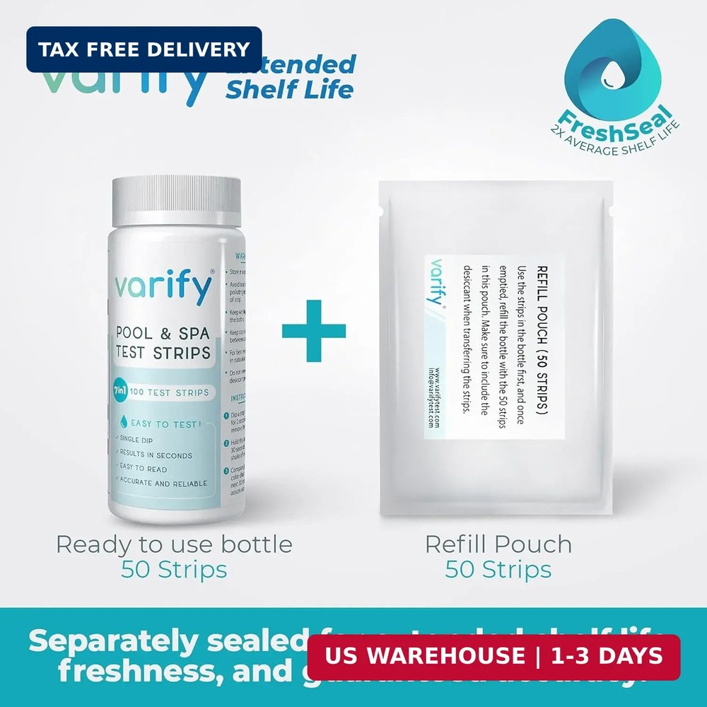 Varify 7 in 1 Pool and Spa Test Strips- Easy to Use Water Testing Kit for Pool,