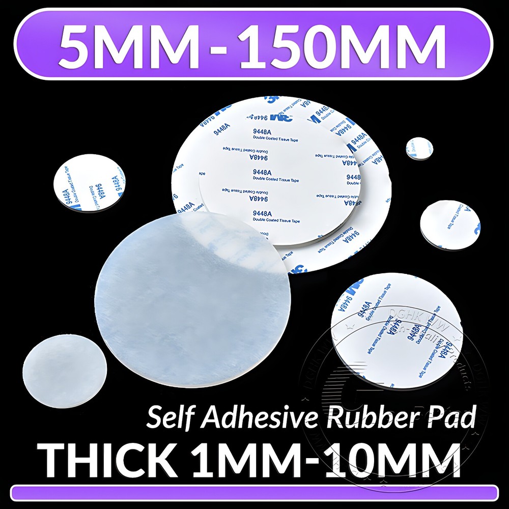 Solid Round Self Adhesive Rubber Pad Disc Sheet Gaskets Dia 5-150mm Thick 1-10mm