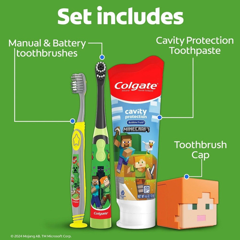 Colgate Minecraft Brush Tastic Gift Pack • Includes Fun Toothbrush Cap !