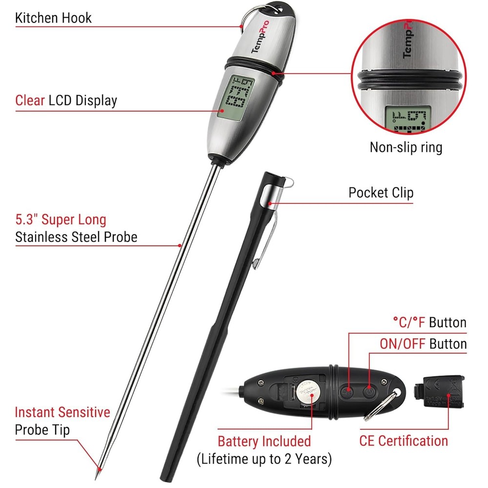 Instant Read Digital Food Thermometer for Precise Cooking & Baking Temperatures