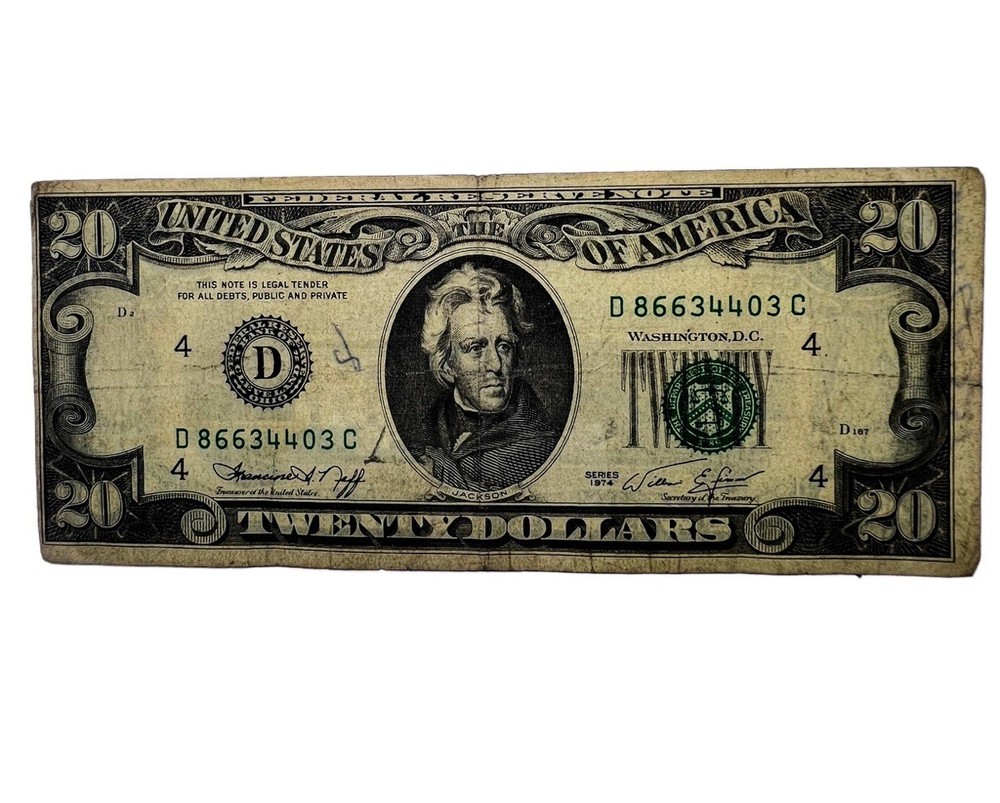 🔄 Rare 1974 $20 Misaligned Serial D86634403C - Offset Print Error! 💵🪙