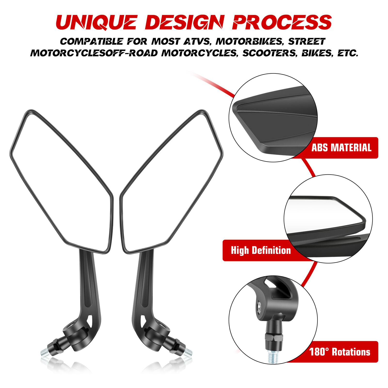 Universal Motorcycle Rearview Wing Mirrors 8mm/10mm For Honda Yamaha Suzuki ATV
