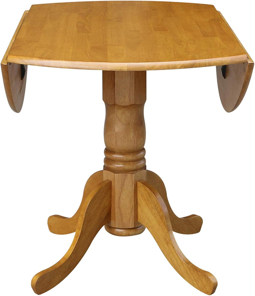 42" Round Dual Drop Leaf Dining Table - Solid Oak Parawood, Sturdy & Stylish