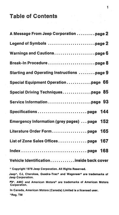 1979 Jeep Owners Manual User Guide