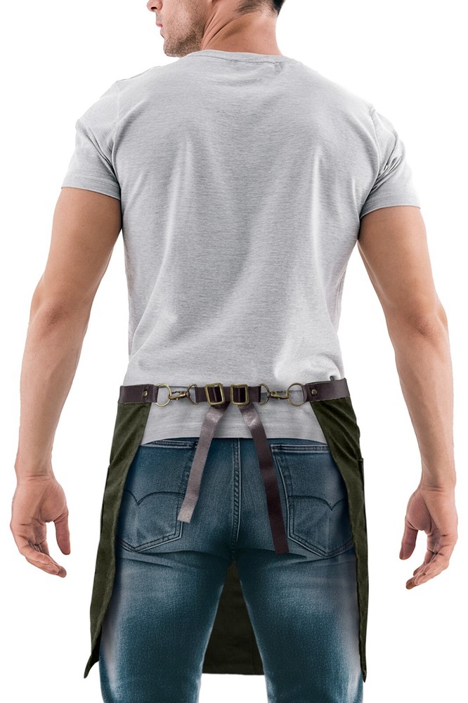 Half Apron - Genuine Leather Straps & Loops - Split-Leg - Restaurant, Waitstaff