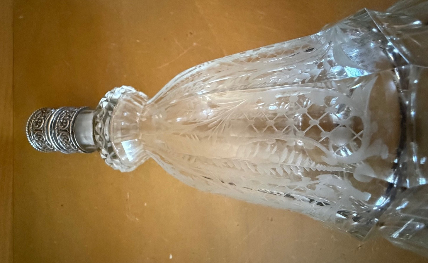 Antique German 925 Sterling Silver Cut Glass Decanter