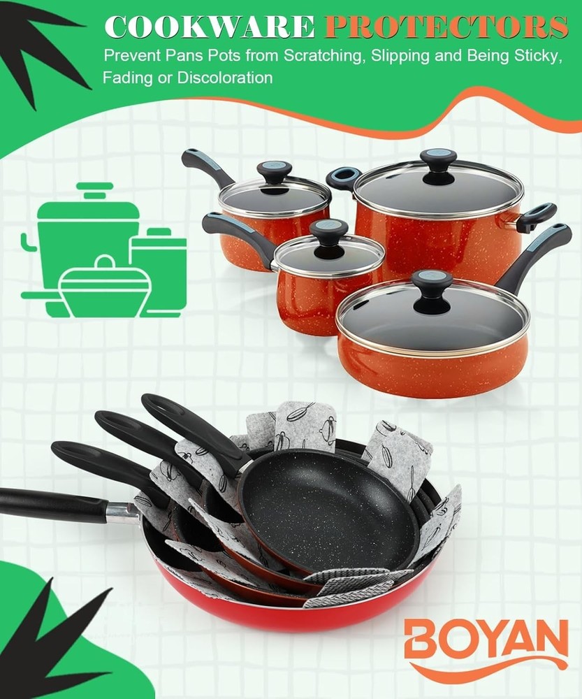 Protective Felt Pan Separators - 3 Sizes Included for Efficient Kitchen Storage