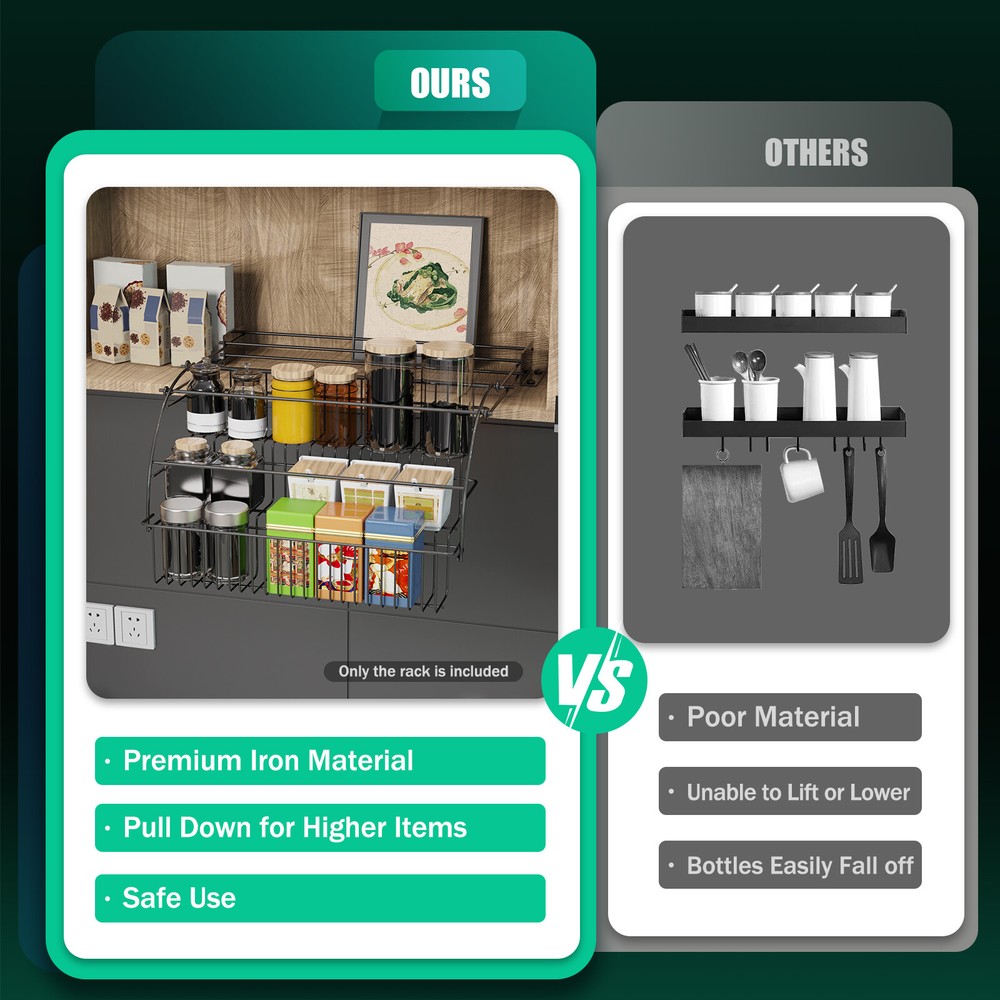 3 Layers Pull Down Spice Rack Pull Out Metal Cabinet Organizer Kitchen Stand