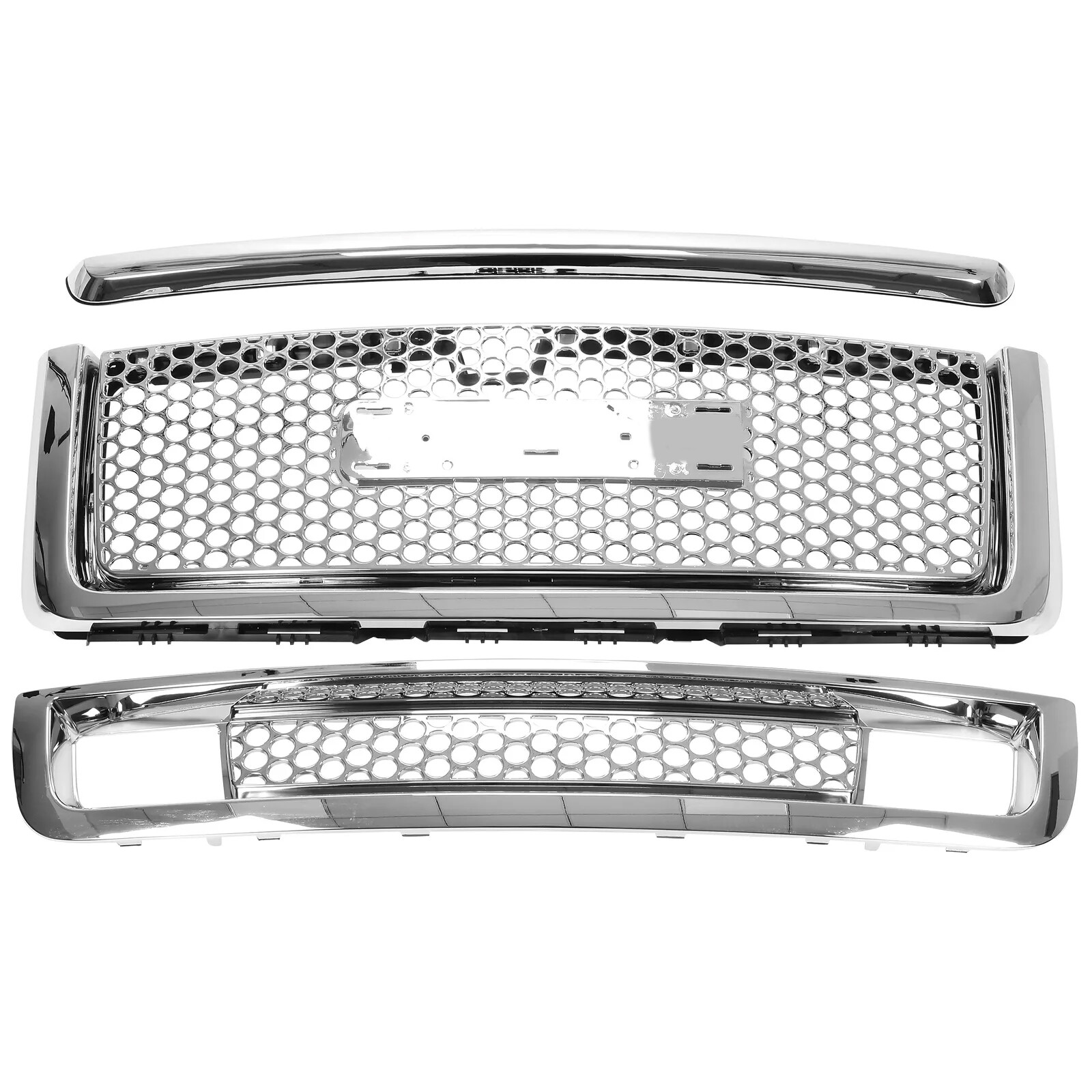 Front Upper & Lower Hood Grille + Hood Molding Trim For GMC Sierra 1500 2007-13
