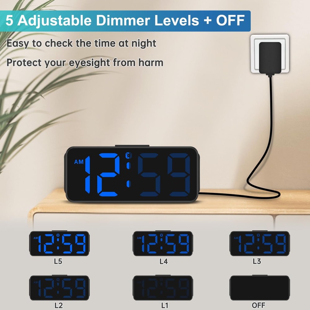 Small Digital Alarm Clock Plug in for Bedrooms Bedside, Tiny Electric Clock L...