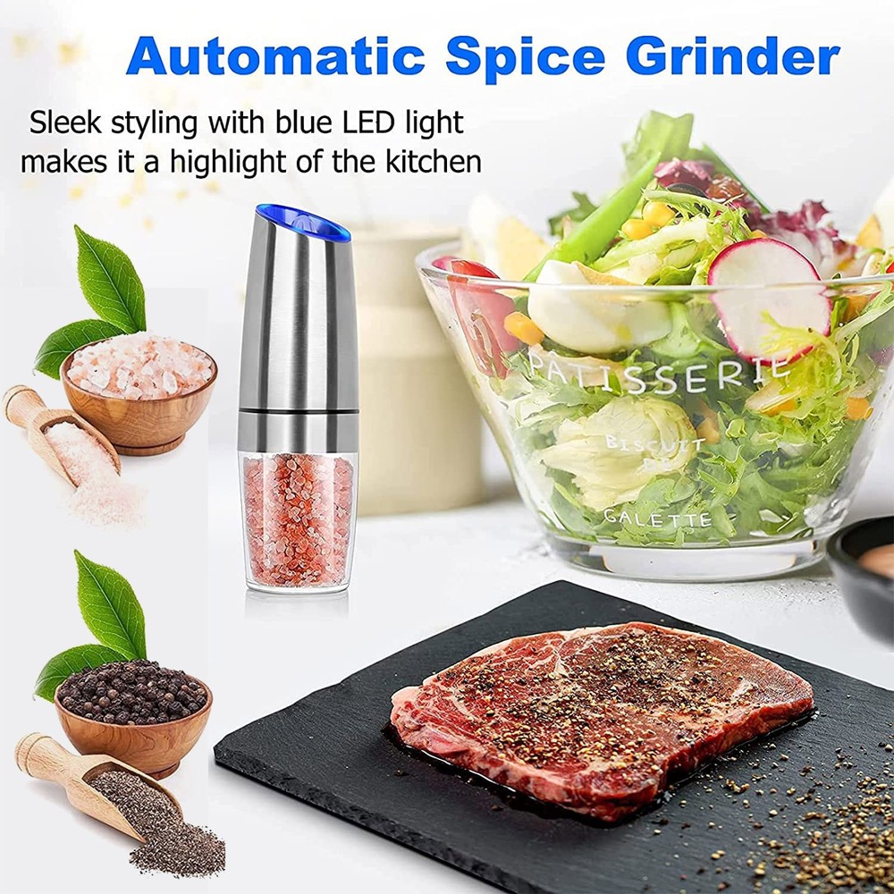 2X Upgrade GravityElectric Pepper and Salt Grinder Kitchen Automatic Tool+Lights